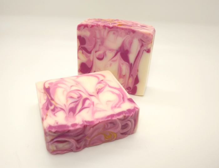 Handcrafted Pink Peony soap bars with pink and cream swirls